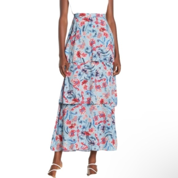 Willow & Clay Y2K Boho Blue Floral Tiered Ruffle Lagenlook Maxi Skirt size M - Picture 1 of 13